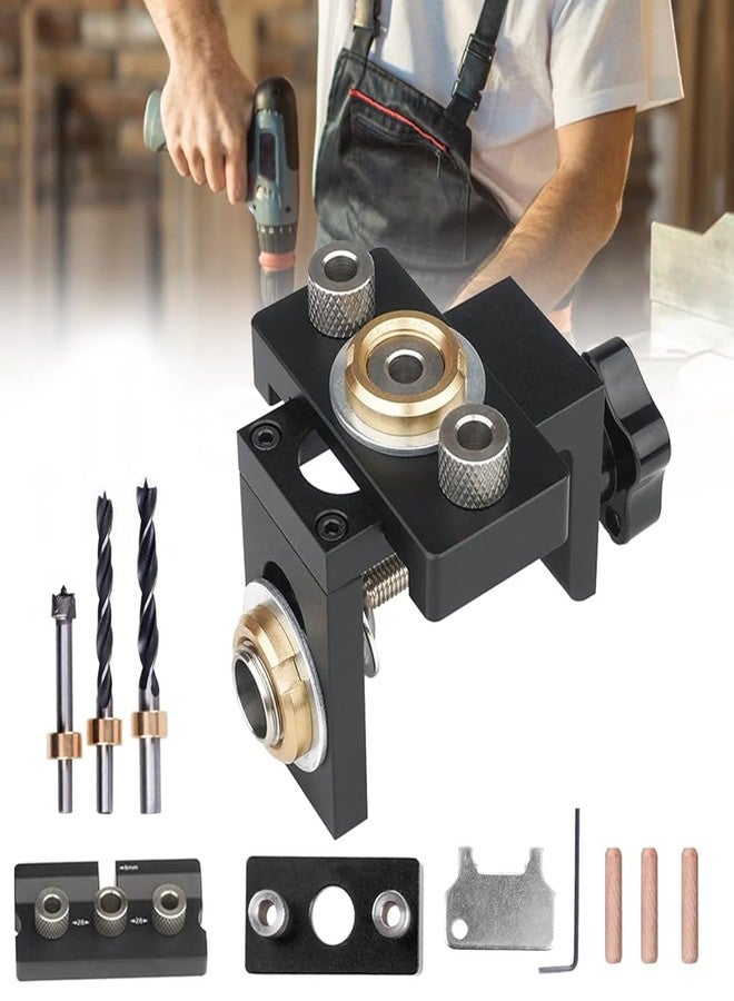 Serplex مجموعة أدوات حفر دبابيس الخشب Serplex® 3 في 1، طقم أدوات حفر ثقوب الجيب القابل للتعديل مع رؤوس حفر 8 مم/10 مم/15 مم، أداة تحديد مواقع دقيقة لتجميع الأثاث، للاستخدام المنزلي والمهني - Image 1